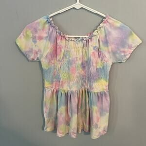 Bobbie Brooks Soft Rainbow Tie Dye Peplum Top Girls Size Large 10 - 12